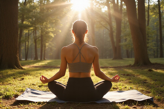 Woman meditating in peaceful natural setting