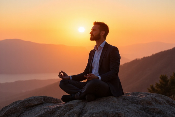 Man meditating at sunrise